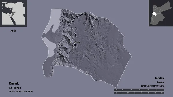 Form Von Karak Provinz Jordanien Und Seiner Hauptstadt Entfernungsskala Vorschau — Stockfoto