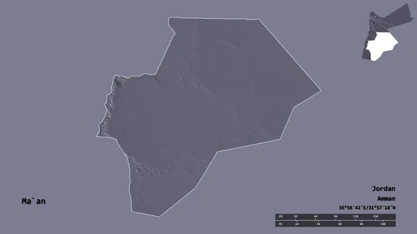 Forma Provincia Jordania Con Capital Aislada Sobre Fondo Sólido Escala — Foto de Stock