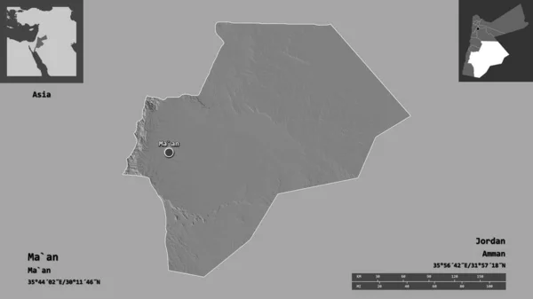 Forma Província Jordânia Sua Capital Escala Distância Previews Rótulos Mapa — Fotografia de Stock