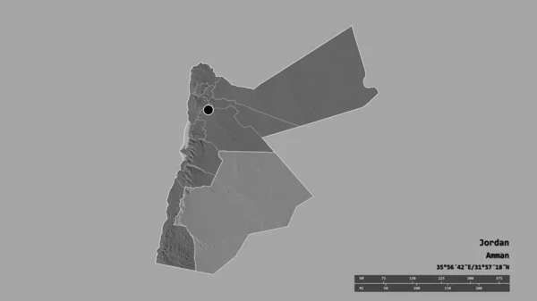 Forma Dessaturada Jordânia Com Sua Capital Principal Divisão Regional Área — Fotografia de Stock