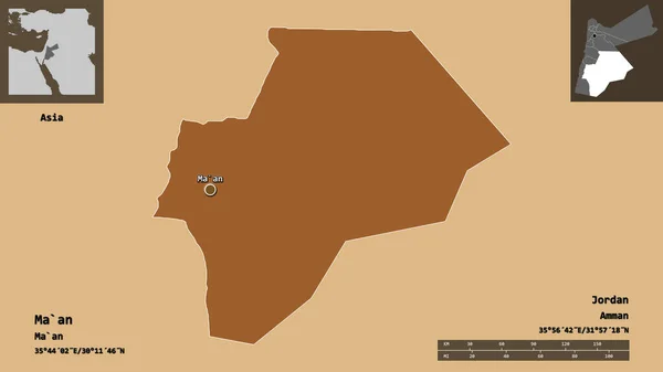 Форма Маан Провінція Йорданія Столиця Масштаб Відстаней Превью Етикетки Склад — стокове фото