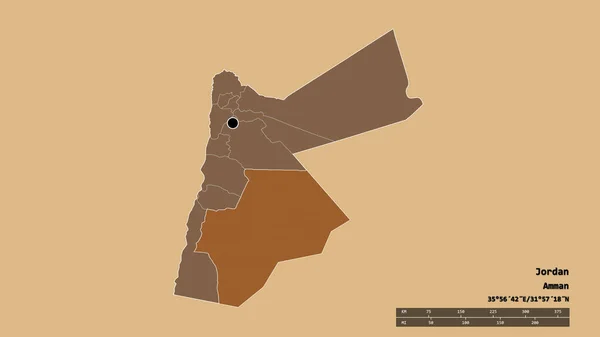 Desaturerad Form Jordanien Med Dess Huvudstad Huvudsakliga Regionala Uppdelning Och — Stockfoto