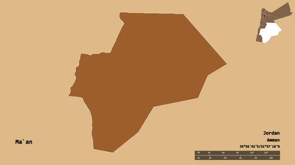 Форма Маан Провінція Йорданія Столицею Ізольованою Твердому Тлі Масштаб Відстаней — стокове фото
