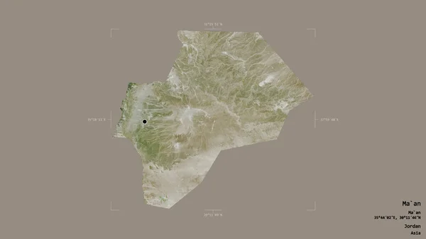 约旦省马安市的一个地区 在一个地理参考方块中被隔离在坚实的背景下 卫星图像 3D渲染 — 图库照片