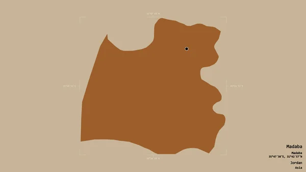 Area Madaba Province Jordan Isolated Solid Background Georeferenced Bounding Box — Stock Photo, Image