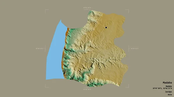 Area Madaba Province Jordan Isolated Solid Background Georeferenced Bounding Box — Stock Photo, Image