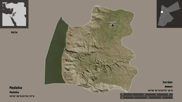 Form Madaba Provinsen Jordanien Och Dess Huvudstad Avståndsskala Förhandsvisningar Och — Stockfoto