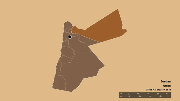 Зневірена Форма Йорданії Столицею Основним Регіональним Поділом Відокремленою Територією Мафрак — стокове фото