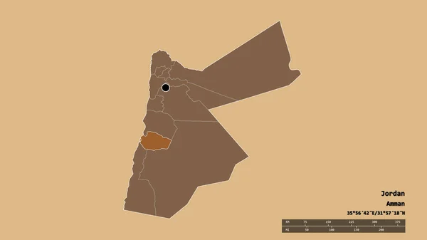 以约旦首都 主要区域分部和分离的塔菲拉地区为首都的约旦的荒凉面貌 图形纹理的组成 3D渲染 — 图库照片