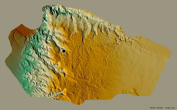 ヨルダンの州 タフィラの形は その首都をしっかりとした色の背景に隔離しました 地形図 3Dレンダリング — ストック写真