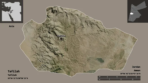 Formen Tafilah Provinsen Jordanien Och Dess Huvudstad Avståndsskala Förhandsvisningar Och — Stockfoto