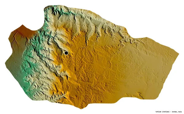 ヨルダンの州タフィラの形 その首都は白い背景に隔離されています 地形図 3Dレンダリング — ストック写真