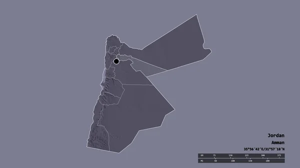Desaturerad Form Jordanien Med Dess Huvudstad Huvudsakliga Regionala Indelning Och — Stockfoto