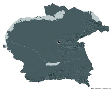 Başkenti beyaz arka planda izole edilmiş, Kazakistan 'ın Almatı' nın şekli. Renkli yükseklik haritası. 3B görüntüleme