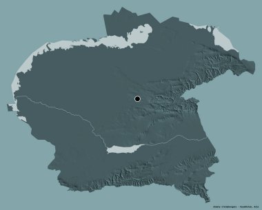 Kazakistan 'ın Almatı' nın şekli, başkenti katı renk arkaplanı ile izole edilmiş. Renkli yükseklik haritası. 3B görüntüleme
