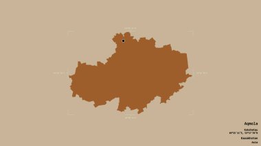 Aqmola bölgesi, Kazakistan bölgesi, jeoreferatlı bir sınır kutusunda sağlam bir arka planda izole edilmiş. Etiketler. Desenli dokuların bileşimi. 3B görüntüleme