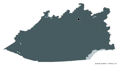 Kazakistan 'ın başkenti beyaz arka planda izole edilmiş, Qaraghandy' nin şekli. Renkli yükseklik haritası. 3B görüntüleme