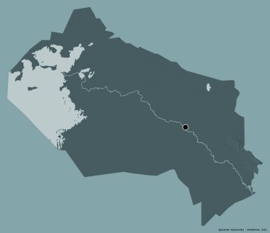 Kazakistan 'ın başkenti Qyzylorda' nın katı renk arkaplanı ile izole edilmiş hali. Renkli yükseklik haritası. 3B görüntüleme