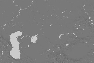 Kazakistan 'ın genişletilmiş bölgesi. Çift seviyeli yükseklik haritası. 3B görüntüleme