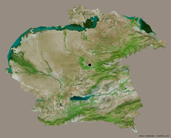 形状的阿拉木图 哈萨克斯坦地区 其首都孤立在一个坚实的色彩背景 卫星图像 3D渲染 — 图库照片