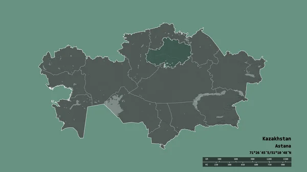 Desaturated Muoto Kazakstanin Pääkaupunki Tärkein Alueellinen Jako Erotettu Aqmolan Alueella — kuvapankkivalokuva