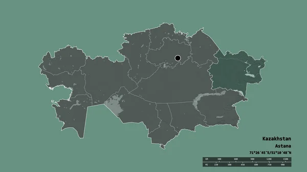 Vyprahlý Tvar Kazachstánu Hlavním Městem Hlavní Regionální Divizí Odděleným Východním — Stock fotografie