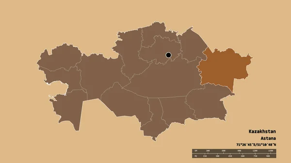 Forma Dessaturada Cazaquistão Com Sua Capital Principal Divisão Regional Área — Fotografia de Stock