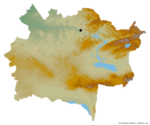 Kształt Wschodniego Kazachstanu Regionu Kazachstanu Stolicą Odizolowaną Białym Tle Mapa — Zdjęcie stockowe