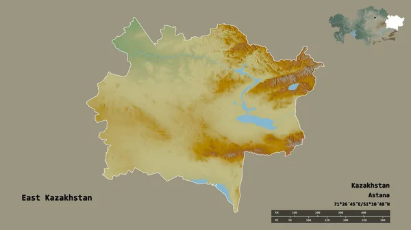 Форма Східного Казахстану Казахстан Столицею Ізольованою Твердому Тлі Масштаб Відстаней — стокове фото