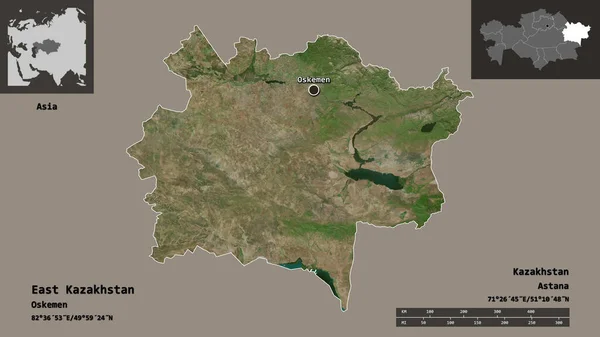 Форма Східного Казахстану Казахстану Його Столиці Масштаб Відстаней Превью Етикетки — стокове фото