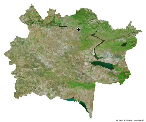 哈萨克斯坦东部的形状 哈萨克斯坦地区 首都被白色背景隔离 卫星图像 3D渲染 — 图库照片