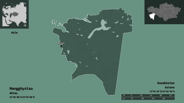 Forma Mangghystau Región Kazajstán Capital Escala Distancia Vistas Previas Etiquetas — Foto de Stock