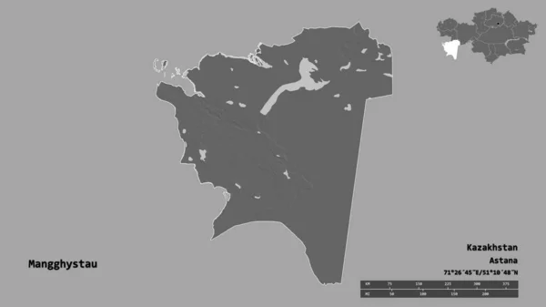 Форма Мангистауской Области Казахстана Столицей Изолированной Прочном Фоне Дистанционный Масштаб — стоковое фото