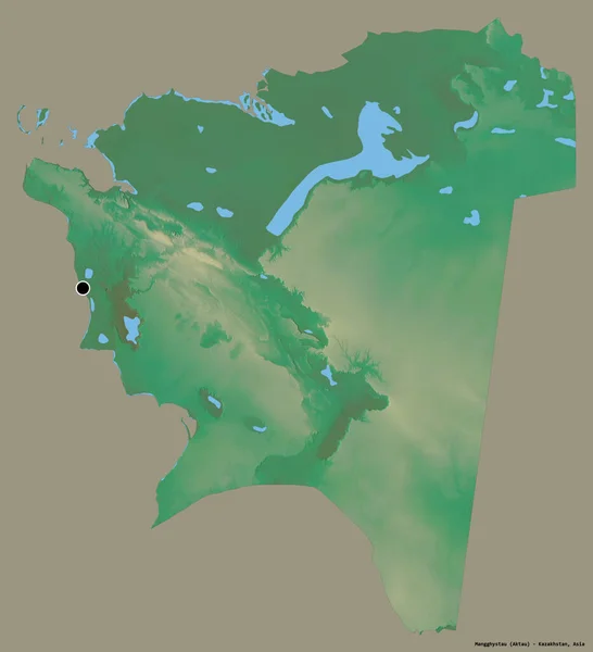Kształt Mangghystau Regionu Kazachstanu Stolicą Odizolowaną Solidnym Tle Koloru Mapa — Zdjęcie stockowe