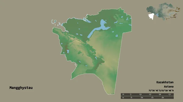 Form Mangghystau Regionen Kazakstan Med Dess Huvudstad Isolerad Solid Bakgrund — Stockfoto