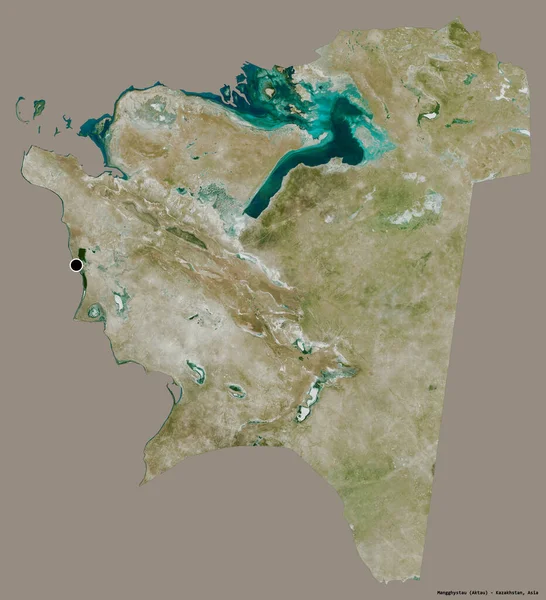 Форма Мангистауской Области Казахстана Столицей Изолированной Сплошном Цветном Фоне Спутниковые — стоковое фото