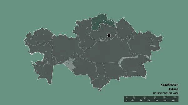 Die Ungesättigte Form Kasachstans Mit Seiner Hauptstadt Der Wichtigsten Regionalen — Stockfoto