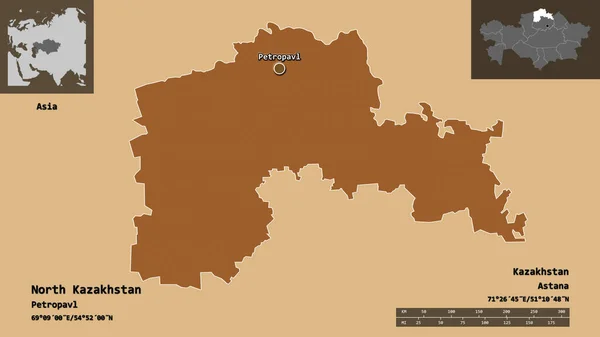 Форма Північного Казахстану Казахстан Його Столиця Масштаб Відстаней Превью Етикетки — стокове фото