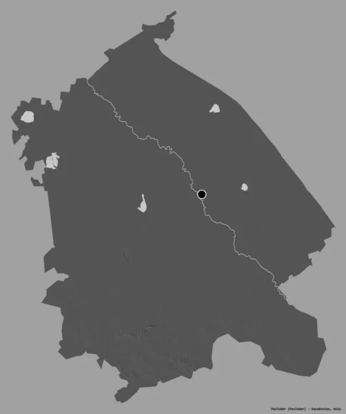 Форма Павлодарской Области Казахстана Столицей Изолирована Сплошном Цветном Фоне Карта — стоковое фото
