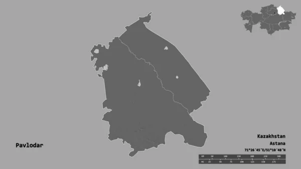 Форма Павлодарской Области Казахстана Столицей Изолированной Прочном Фоне Дистанционный Масштаб — стоковое фото