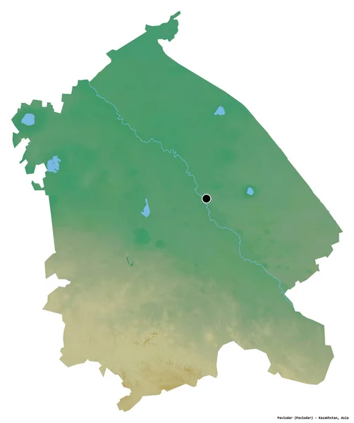 カザフスタンの地方 パブロダールの形で その首都は白い背景に隔離されています 地形図 3Dレンダリング — ストック写真