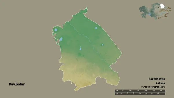 Form Pavlodar Regionen Kazakstan Med Dess Huvudstad Isolerad Solid Bakgrund — Stockfoto