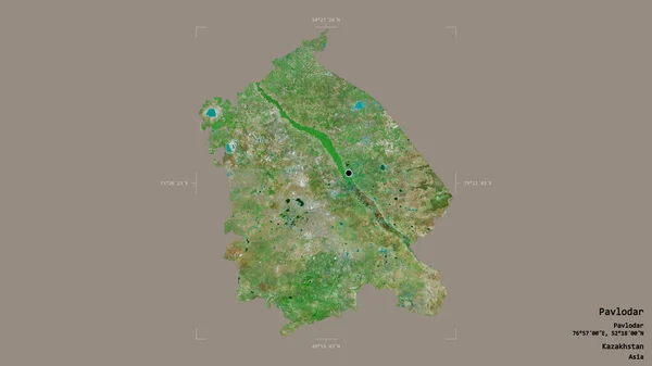 哈萨克斯坦巴甫洛达尔地区 在一个地理参考方块中 在坚实的背景下被隔离 卫星图像 3D渲染 — 图库照片
