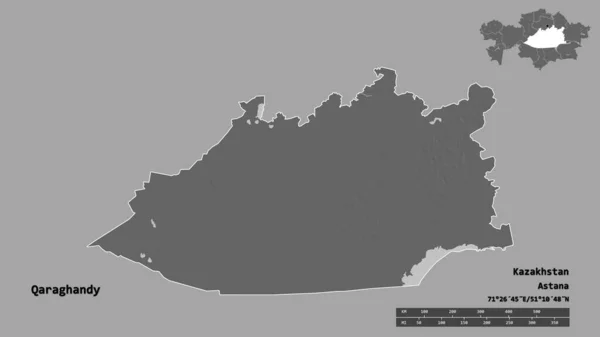 Форма Караганды Регион Казахстана Столицей Изолированной Прочном Фоне Дистанционный Масштаб — стоковое фото