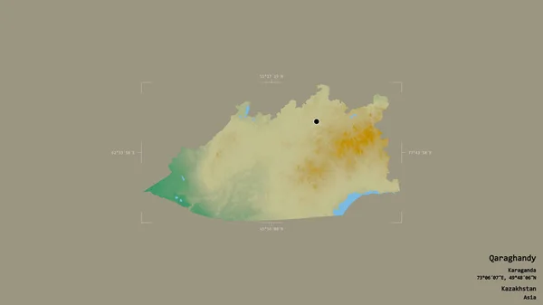 Oblast Qaraghandy Oblast Kazachstánu Izolovaná Pevném Pozadí Georeferenčním Hraničním Poli — Stock fotografie