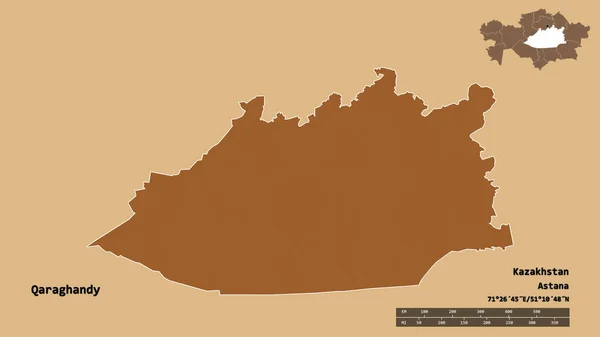 Forma Qaraghandy Região Cazaquistão Com Sua Capital Isolada Fundo Sólido — Fotografia de Stock