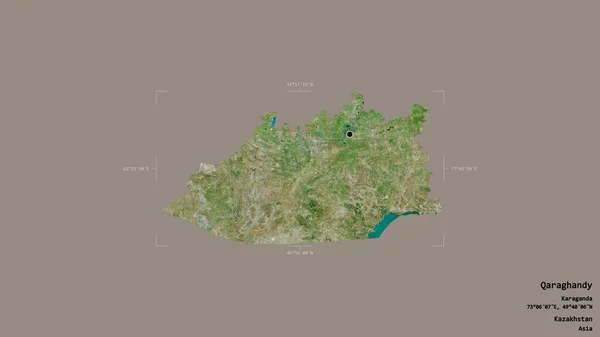 哈萨克斯坦Qaraghandy地区 以坚实的背景隔离在一个地理参考方块中 卫星图像 3D渲染 — 图库照片