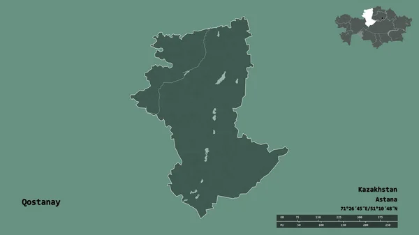 Форма Костаней Район Казахстану Столицею Ізольованою Твердому Тлі Масштаб Відстаней — стокове фото