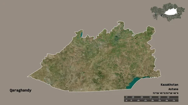 Form Qaraghandy Regionen Kazakstan Med Dess Huvudstad Isolerad Solid Bakgrund — Stockfoto