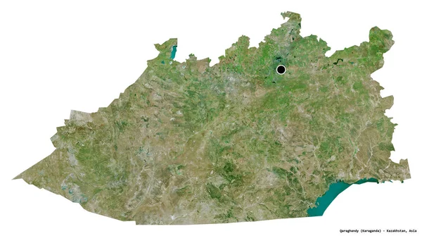 哈萨克斯坦卡拉杰地区的形状 其首都被白色背景隔离 卫星图像 3D渲染 — 图库照片